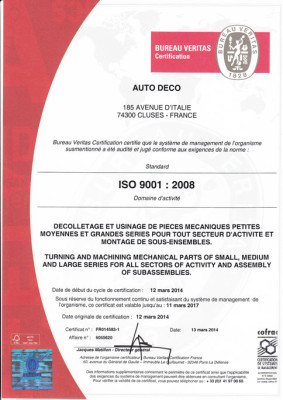 Certification usinage ISO 9001