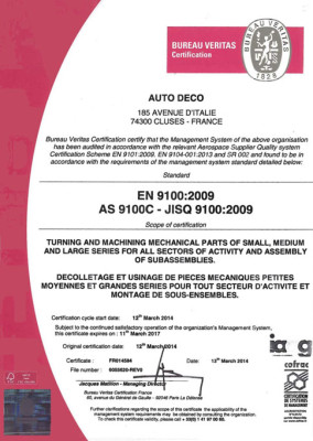 Certification usinage EN9100
